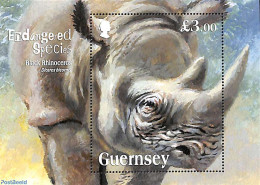 Guernsey 2018 Dangered Animals, Black Rhino S/s, Mint NH, Nature - Animals (others & Mixed) - Rhinoceros - Wild Mammals - Guernesey