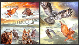 Burundi 2012 Owls  2 S/s, Imperforated, Mint NH, Nature - Birds - Birds Of Prey - Owls - Other & Unclassified