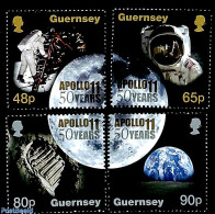 Guernsey 2019 50 Years Moonlanding 4v, Mint NH, Transport - Space Exploration - Guernsey