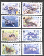 Guernsey 2021 Endangered Wild Animals 8v, Mint NH, Nature - Birds - Butterflies - Fish - Insects - Sea Mammals - Sharks - Pesci
