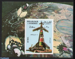 Sharjah 1972 Apollo 11 S/s, Imperforated, Mint NH, Transport - Space Exploration - Schardscha