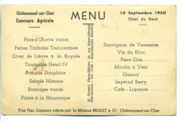CPA 18  Châteauneuf Sur Cher - Concours Agricole 1950 - Menu De Hôtel Du Bœuf Sur Carte "Au Berry"   Bergère Et Moutons - Chateauneuf Sur Cher