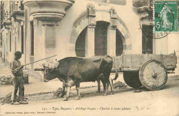 64 - Types Basques - Attelage Basque - Chariot à Roues Pleines - Animée - Bœufs - CPA - Oblitération Ronde De 1909 - Voi - Other & Unclassified