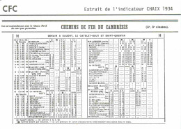 Trains - Trains - Chemin De Fer Du Cambrésis - Extrait De L'indicateur Chaix 1934 - CPM - Voir Scans Recto-Verso - Treinen