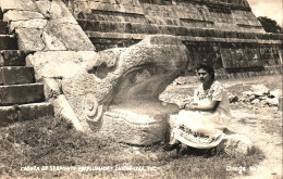 Mexico Traditional Women Snake Head Chichen Itza Yucatan Real Photo Vintage Postcard - México