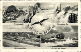 CPA Westerland Auf Sylt, D-Zug Im Sturm, Hindenburgdamm, Gesamtansicht, Promenade - Other & Unclassified