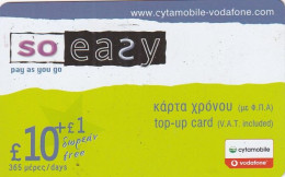 CYPRUS - So Easy, Cytamobile/Vodafone Prepaid Card 10 Pounds, Used - Chipre