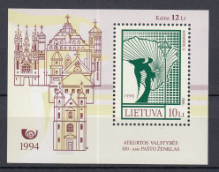 LITHUANIA 1994 First Stamp Anniversary MNH(**) Mi Bl4 #Lt1147 - Lithuania