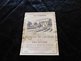E-9 , Etiquette De Vin, Château Plantey De Lieujean, Haut-Médoc, Cru Artisan 2001 - Bordeaux