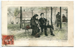 CPA Ecrite à Annonay En 1911 * Par MAKOVSKY (Artiste Peintre Russe) SUR LE BOULEVARD ( Couple Accordéoniste Sur Banc ) - Paintings