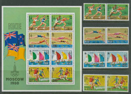 Niue 1980 Olympic Games Moscow, Swimming, Sailing, Football Soccer, Athletics Set Of 8 + S/s MNH - Verano 1980: Moscu