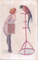 Sager Xavier Illustrateur, Femme En Déshabillé, Perruche Et Perroquet (543) - Sager, Xavier