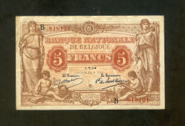 BANQUE NATIONALE DE BELGIQUE 5 FRANCS 1914 - 5 Francs