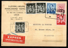 851 + 924 (3x) + 925 + 926 Expresskaart Gestempeld (telegraaf) LIEGE GUILL - 1953-1972 Lunettes