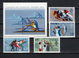 Poland 1980 Olympic Games Moscow / Lake Placid, Rowing, Equestrian, Volleyball Etc. Set Of 4 + S/s MNH - Sommer 1980: Moskau