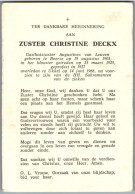 Bidprentje Beerse - Deckx Christine (1903-1925) Zuster - Images Religieuses