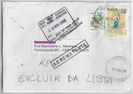 Brazil 2000 Returned To Send Cover From Florianópolis Stamp Bird + Commemorative Children And Citizenship Safe Birth - Lettres & Documents