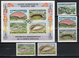 Sao Tome E Principe (St. Thomas & Prince) 1980 Olympic Games Moscow / Lake Placid Set Of 5 + S/s MNH - Summer 1980: Moscow