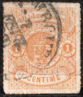 Luxemburg 1865 1 C Yellow Orange Coloured Line Perforation Cancelled - 1859-1880 Armoiries