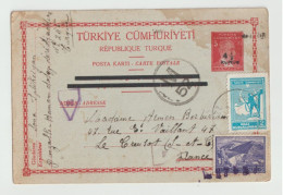 REPUBLIQUE TURQUE - ENTIER POSTAL Voy En 1944 - MILITARIA - Adr En France Dest Famille Arménienne Oblitérations Diverses - Postwaardestukken