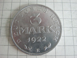 Germany 3 Mark 1922 E - 3 Mark & 3 Reichsmark