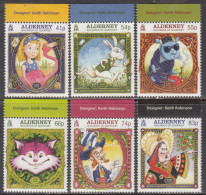 2015 Alderney Alice In Wonderland Children's Literature Books Complete Set Of 6 MNH @ BELOW FACE VALUE - Alderney