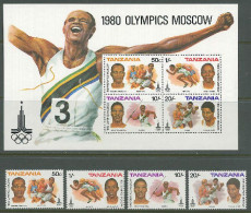 Tanzania 1980 Olympic Games Moscow, Athletics, Set Of 4 + S/s MNH - Zomer 1980: Moskou