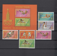 Togo 1980 Olympic Games Moscow, Athletics, Swimming, Fencing Set Of 6 + S/s MNH - Estate 1980: Mosca