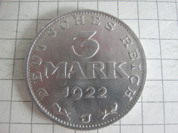 Germany 3 Mark 1922 J - 3 Mark & 3 Reichsmark