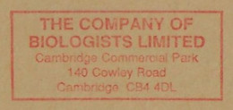 Great Britain 1991 Cover Fragment Meter Stamp Pitney Bowes 6300 Series Slogan The Company Of Biologists Ltd In Cambridge - Lettres & Documents