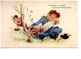 Postal Dibujo Antiguo. Tocando Acordeón . 7-644 - Ohne Zuordnung