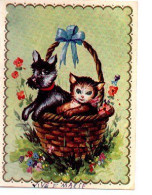 Postal Dibujo Antiguo. Perro Y Gato En Cesta . 7-646 - Ohne Zuordnung