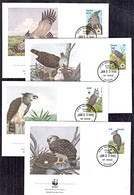 Ca0453 GUYANA 1990, SG 2672-5 Endangered Species, Harpy Eagle, WWF FDCs - Guiana (1966-...)