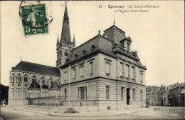 CPA Epernay Marne, La Caisse D’Epargne, Kirche Notre-Dame - Andere & Zonder Classificatie