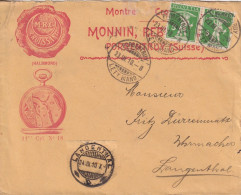 Motiv Brief  "Monnin,Rebetez, Montre Croissant, Porrentruy"       1910 - Storia Postale