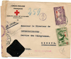 GUINEE. 1940. COMITE INTERNATIONAL CROIX-ROUGE GENEVE (SUISSE) DOUBLE CENSURE. CACHET DOUANE FRANCAISE - Covers & Documents
