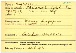 SUISSE.1942.MISSION CATHOLIQUE ...FICHE.RECHERCHE ANGLAIS. SINGAPOUR - Singapour (...-1959)