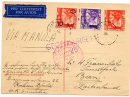 INDES NEERLANDAISES.1941. ENTIER POSTAL. SURCHARGE ROODE KRUIS  POUR  (SUISSE).   2 CENSURES. - Indie Olandesi