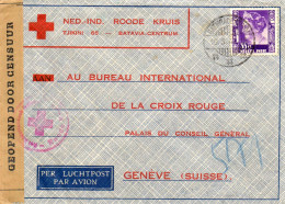 INDES NEERLANDAISES.1941. ROODE KRUIS BATAVIA POUR C.I.C.R. GENEVE (SUISSE).  2 CENSURES. - Netherlands Indies