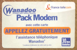 TICKET TÉLÉPHONE WANADOO PACK MODEM 19/11/2002 SPÉCIMEN PREPAID PREPAYÉE CALLING CARD TELECARTE SCHEDA PHONE CARD - Biglietti FT