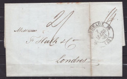 France Folded Letter 1841 From Bordeaux Via Paris To London Written "2" And "14" Arrival "H 1841" In Red. - 1801-1848: Vorläufer XIX