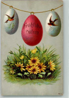 39784709 - Froehliche Ostern Ostereier An Einer Leine Ueber Einer Blumenwiese Und Fliegende Schwalben - Easter