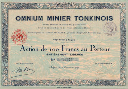 Indochine - Omnium Minier Tonkinois - A De 100 Frs / 1929 - Asien