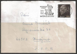 1992 100pf Adenauer, Wurzburg Festival To Czechoslovakia - Storia Postale