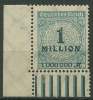 Deutsches Reich 1923 Korbdeckel Walze Ecke Unten Links 314 A W UR Postfrisch - Unused Stamps