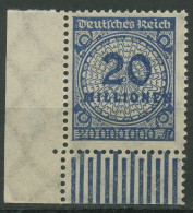Deutsches Reich 1923 Korbdeckel Walze 319 AWa UR Ecke Unten Links Postfrisch - Unused Stamps