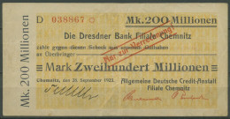 Chemnitz Dredner Bank 200 Mio Mark 1923, Keller 742 IIIo, Gebraucht (K1105) - Andere & Zonder Classificatie