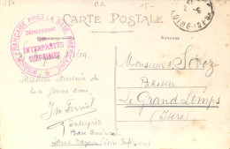 Rare Cachet Double Cercle Rouge Franchise Militaire Interprètes Mission Française Base Américaine St Nazaire Sur CP - Guerra Del 1914-18