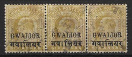 INDIA..."  GWALIOR.."...KING EDWARD VII...(1901-10..).......6a X STRIP OF 3......SG56A.......VFU.. - Gwalior