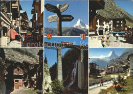12367977 Zermatt VS Dorfmotive Wegweiser Eisenbahnviadukt Matterhorn  - Autres & Non Classés